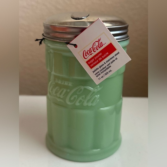 🆕 Coca Cola Green Jadeite Glass Jar sugar pourer Vintage style NWT - Picture 2 of 3